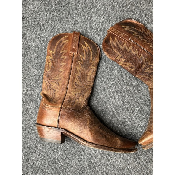 Mens Leather Lucchese N4540 Western Cowboy Boots‎ Tan Made in USA, Size 9.5B